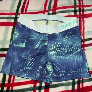 Blue and Mint Green Nike Pro Dri-Fit 3” Shorts